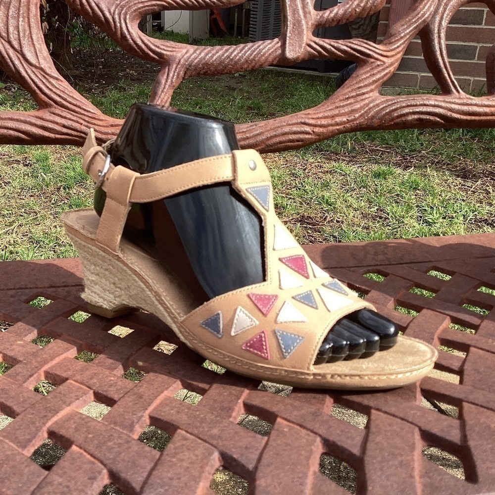 Aerosoles Leather T-Strap Jute Covered Kitten Heel Ankle Strap Open Toe Sandal - Picture 2 of 8